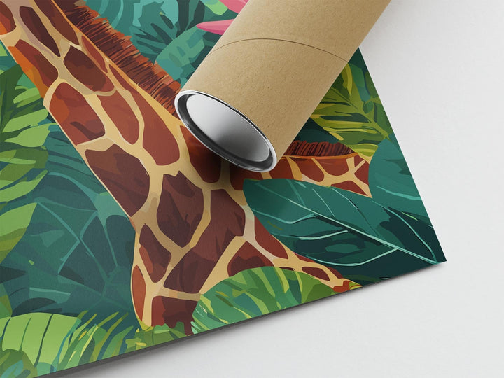 Tropical Giraffe Animal Print, Colourful Rainforest Jungle Print, Animal Poster, Botanical Living Room Wall Art Inspired By Henri Rousseau