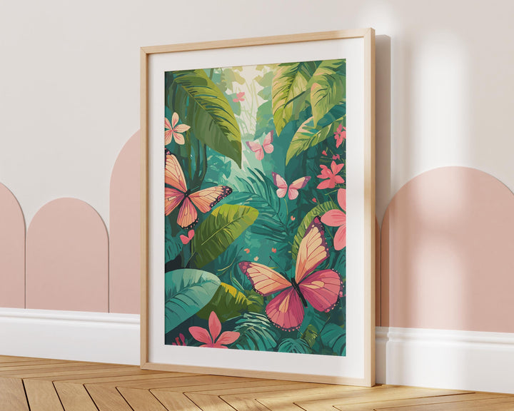 Tropical Rainforest Butterflies Print, Colourful Jungle Wildlife Illustration, Botanical Living Room Wall Art, Inspired By Henri Rousseau