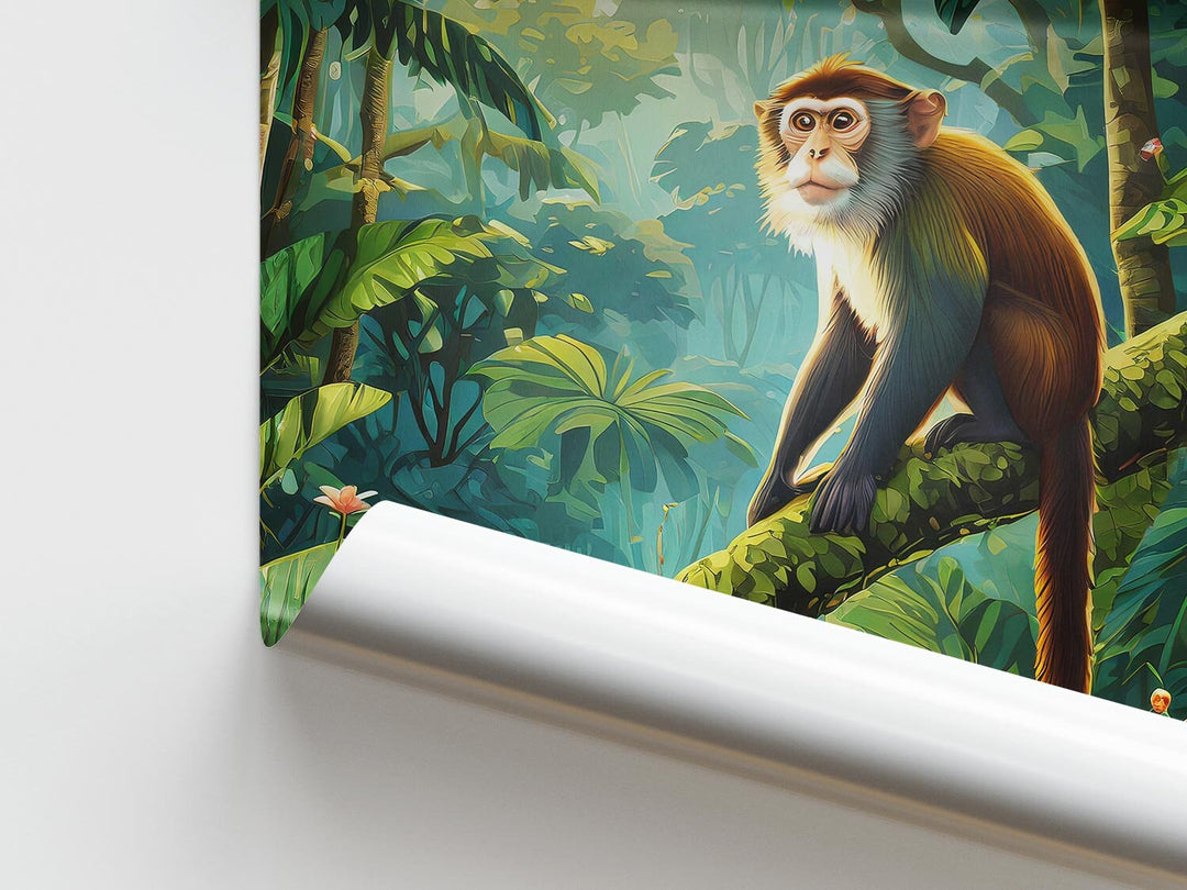 Tropical Monkey Animal Print, Colourful Rainforest Jungle Wall Art, Animal Poster, Botanical Living Room Decor Inspired By Henri Rousseau