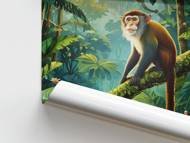 Tropical Monkey Animal Print, Colourful Rainforest Jungle Wall Art, Animal Poster, Botanical Living Room Decor Inspired By Henri Rousseau