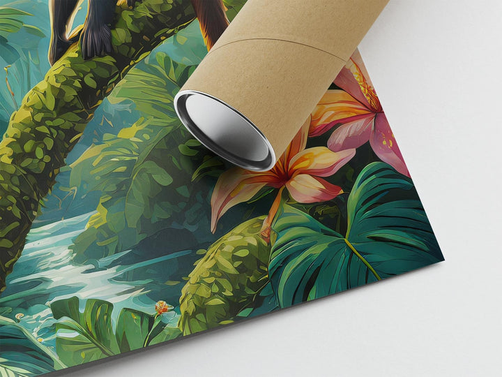 Tropical Monkey Animal Print, Colourful Rainforest Jungle Wall Art, Animal Poster, Botanical Living Room Decor Inspired By Henri Rousseau