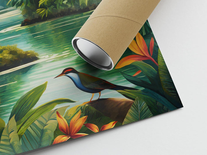 Tropical Bird Botanical Print, Colourful Rainforest Jungle Wall Art, Animal Poster, Botanical Plants Flower Art Inspired By Henri Rousseau