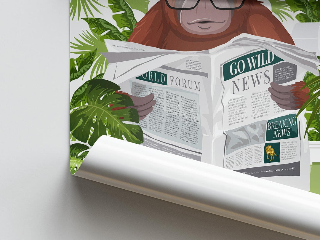 Orangutan on Toilet Bathroom Print, Animal on Toilet Fun Bathroom Wall Art, Botanical Boho Bathroom Jungle Art Decor, Cloakroom Toilet Art