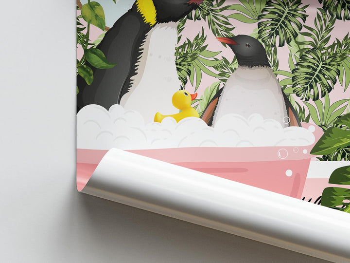 Penguin Bathroom Wall Art, Funny Animal Bathroom Print, Toilet Art Decor, Kids Bathroom Decor, Maximalist Wall Art, Tropical Bathroom Poster