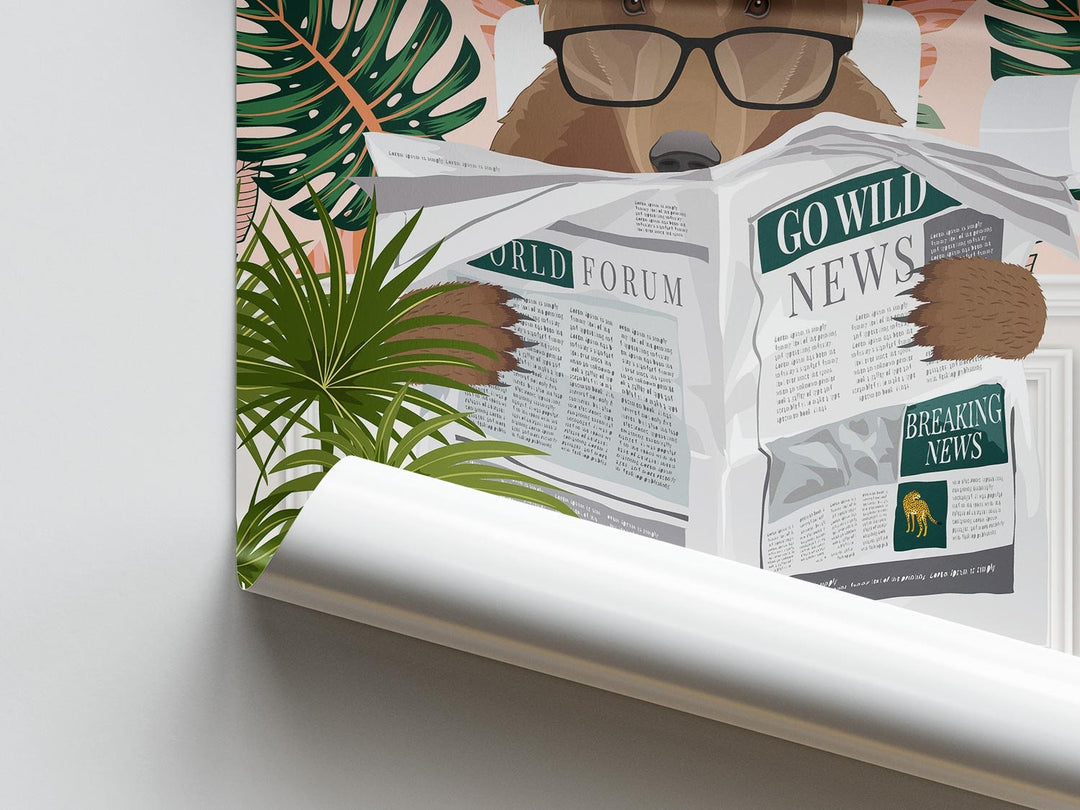 Bear on Toilet Bathroom Wall Art, Animal on Toilet Tropical Bathroom Print, Botanical Bathroom Wall Decor, Colourful Jungle Bathroom Prints