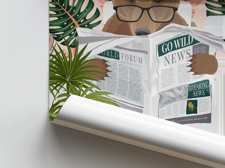 Bear on Toilet Bathroom Wall Art, Animal on Toilet Tropical Bathroom Print, Botanical Bathroom Wall Decor, Colourful Jungle Bathroom Prints