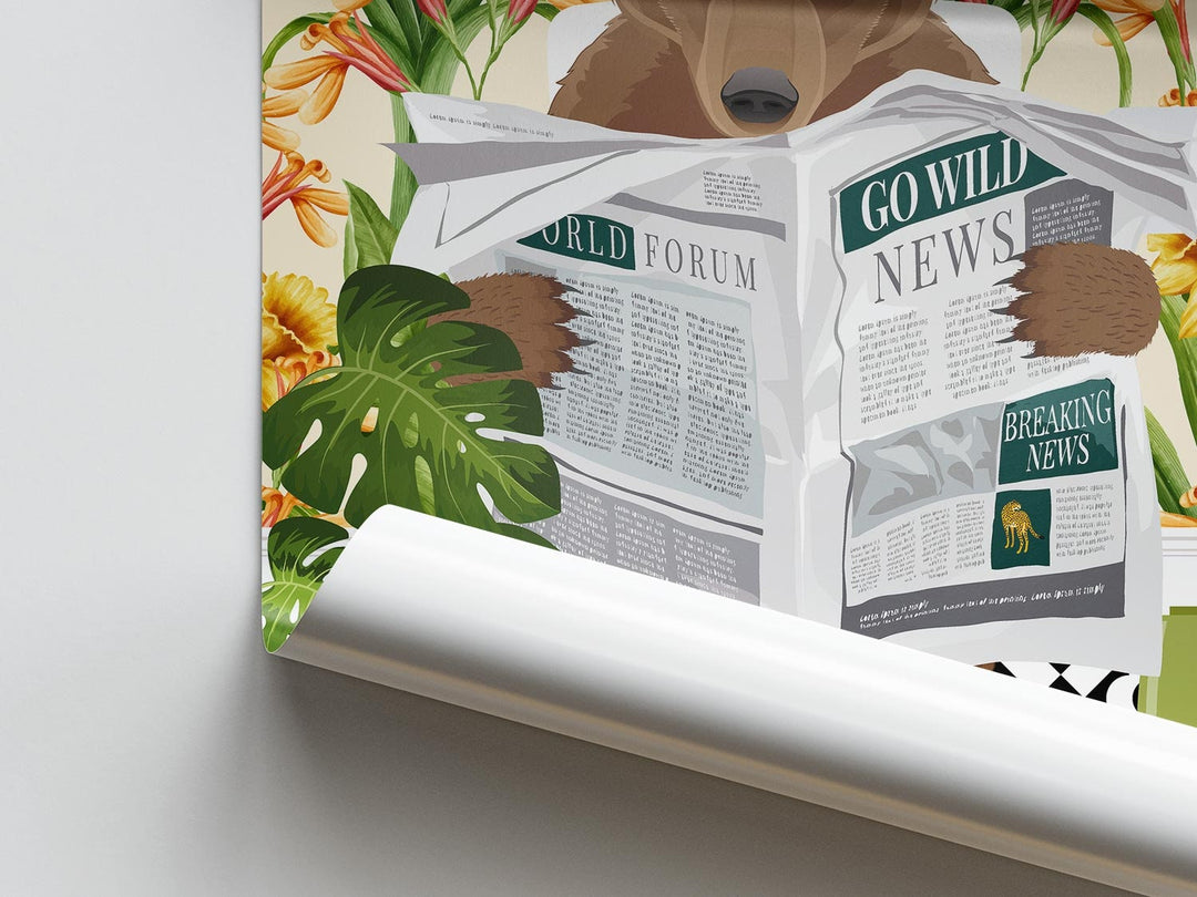 Bear Bathroom Wall Art, Funny Animal Bathroom Prints, Toilet Art Decor, Kids Bathroom Decor, Maximalist Wall Art, Tropical Bathroom Poster