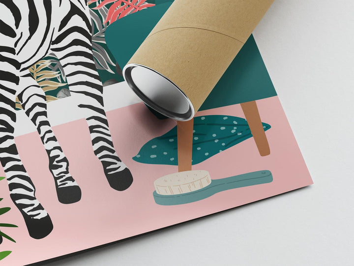 Zebra Bathroom Wall Art, Funny Animal Bathroom Prints, Toilet Art Decor, Kids Bathroom Decor, Maximalist Wall Art, Tropical Bathroom Poster