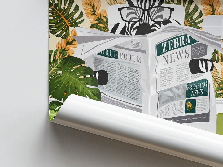 Zebra on Toilet Bathroom Print, Animal on Toilet Wall Art, Pastel Orange Funny Tropical Bathroom Decor, Botanical Bathroom Fun Animal Print