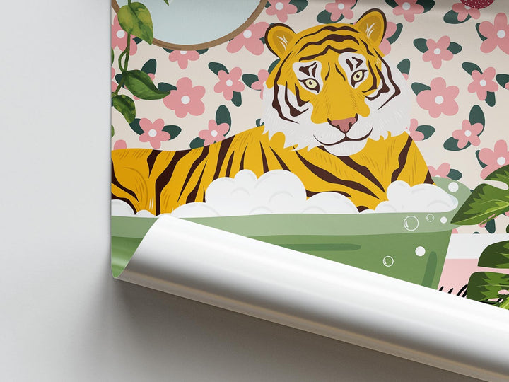 Tiger Bathroom Wall Art, Funny Animal Bathroom Prints, Toilet Art Decor, Kids Bathroom Decor, Maximalist Wall Art, Tropical Bathroom Poster
