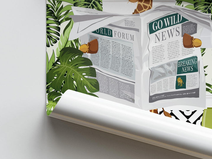 Giraffe on Toilet Botanical Bathroom Prints, Animal on Toilet Funny Bathroom Art, Tropical Boho Safari Jungle Art Decor, Cloakroom Wall Art