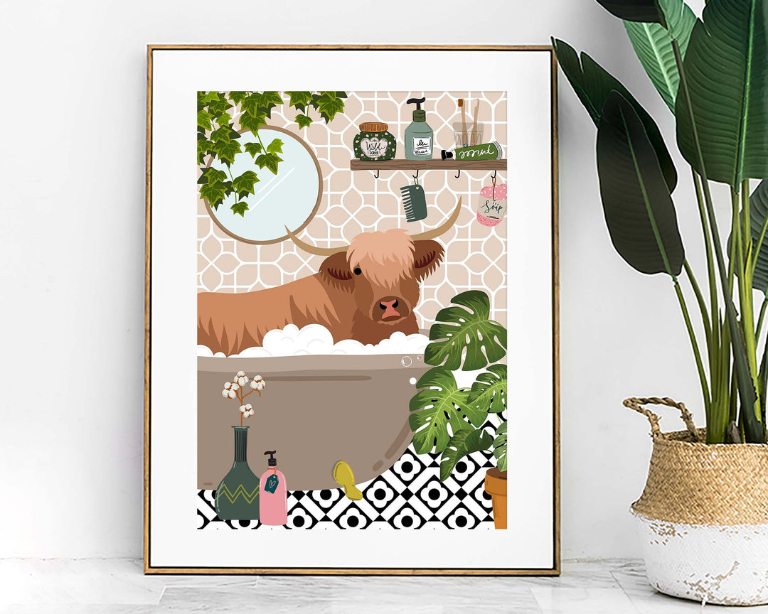 Highland Cow Bathroom Wall Art, Funny Animal Bathroom Prints, Toilet Art Decor, Kids Bathroom Decor, Maximalist Wall Art, Bathroom Poster