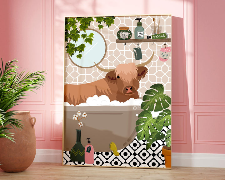 Highland Cow Bathroom Wall Art, Funny Animal Bathroom Prints, Toilet Art Decor, Kids Bathroom Decor, Maximalist Wall Art, Bathroom Poster