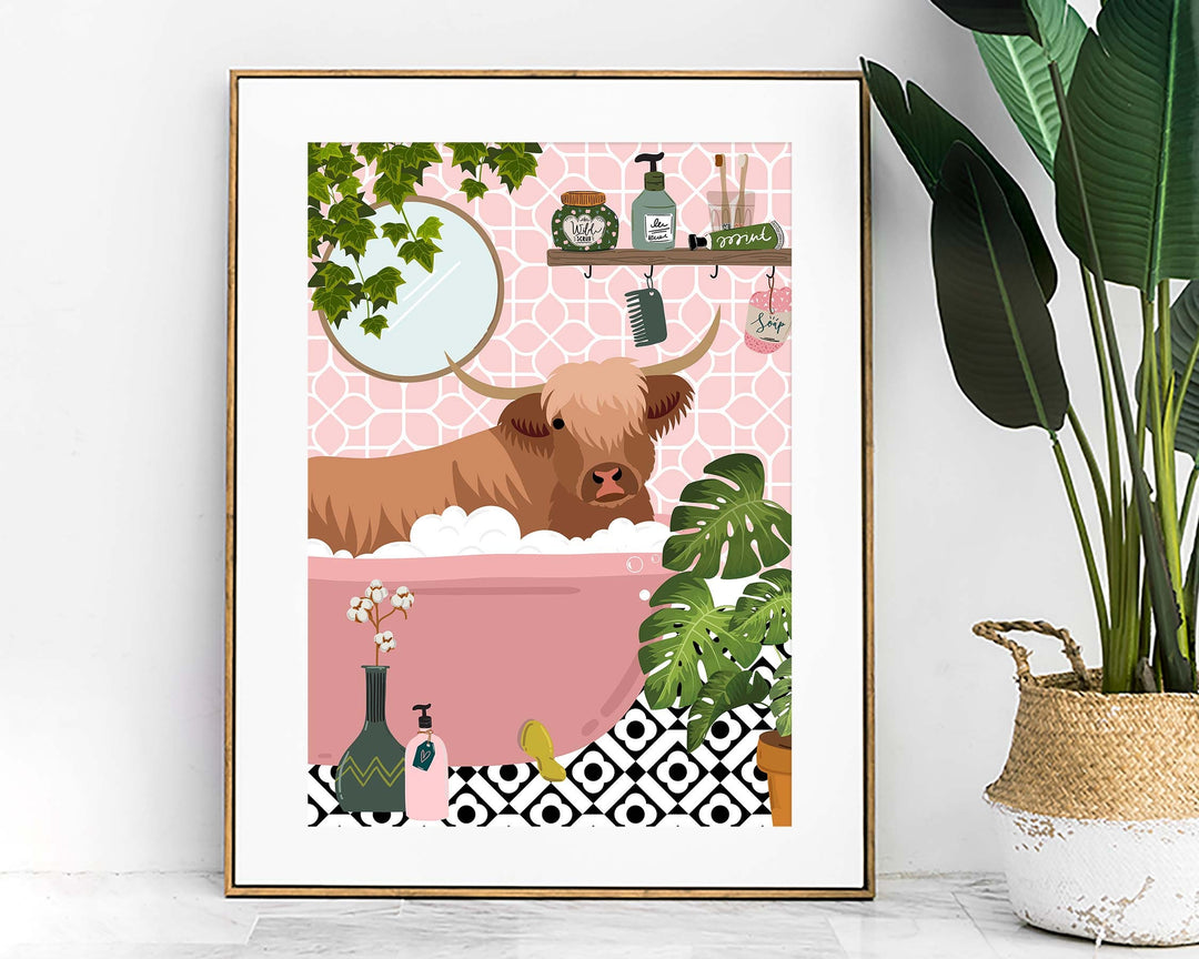Highland Cow Bathroom Wall Art, Funny Animal Bathroom Prints, Toilet Art Decor, Kids Bathroom Decor, Maximalist Wall Art, Bathroom Poster