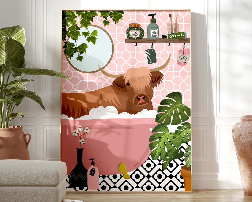 Highland Cow Bathroom Wall Art, Funny Animal Bathroom Prints, Toilet Art Decor, Kids Bathroom Decor, Maximalist Wall Art, Bathroom Poster