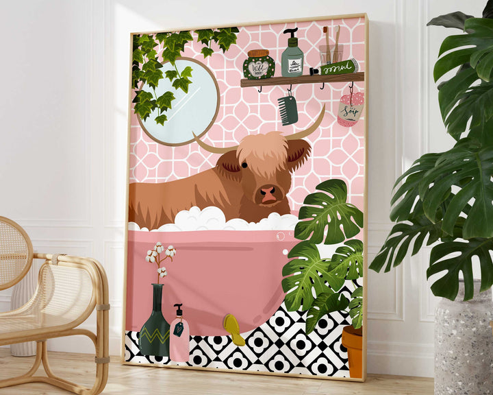Highland Cow Bathroom Wall Art, Funny Animal Bathroom Prints, Toilet Art Decor, Kids Bathroom Decor, Maximalist Wall Art, Bathroom Poster
