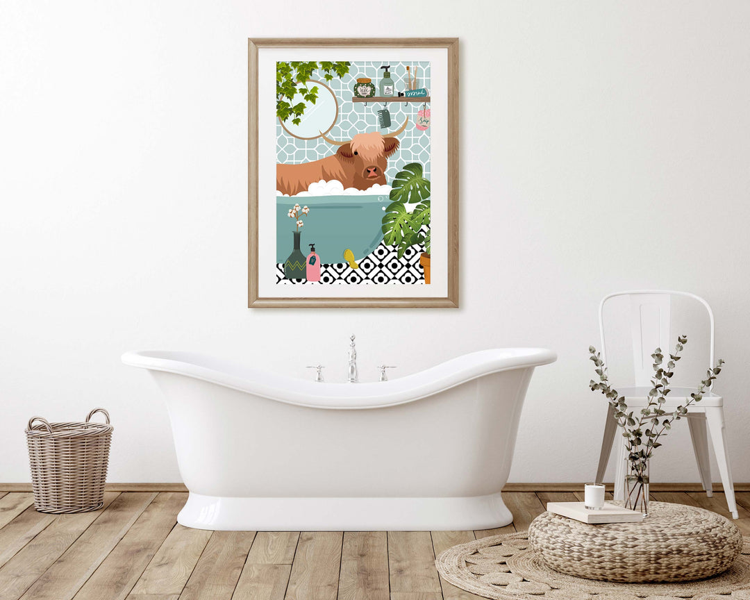 Highland Cow Bathroom Wall Art, Funny Animal Bathroom Prints, Toilet Art Decor, Kids Bathroom Decor, Maximalist Wall Art, Bathroom Poster