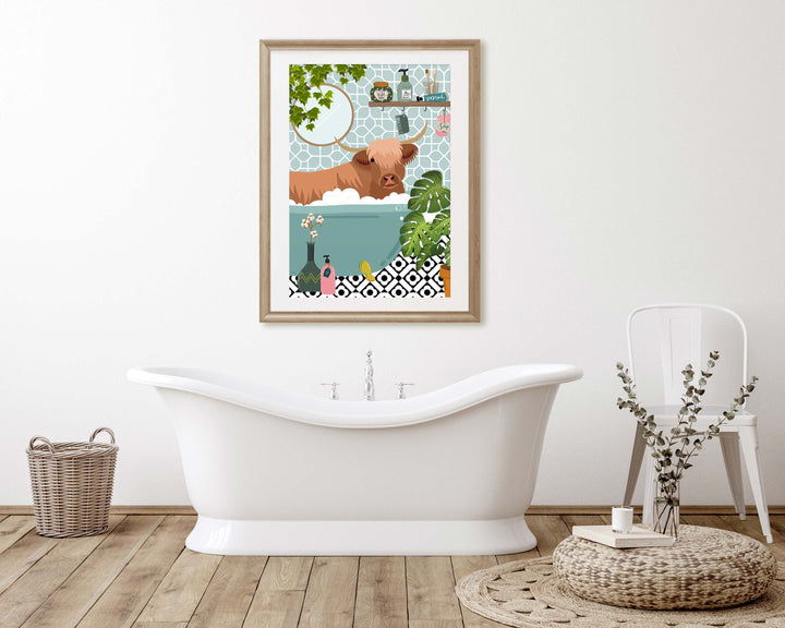 Highland Cow Bathroom Wall Art, Funny Animal Bathroom Prints, Toilet Art Decor, Kids Bathroom Decor, Maximalist Wall Art, Bathroom Poster