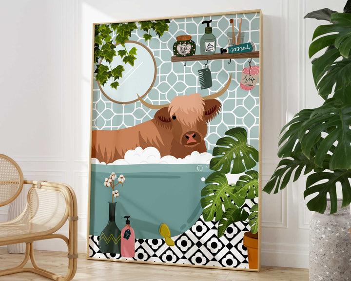 Highland Cow Bathroom Wall Art, Funny Animal Bathroom Prints, Toilet Art Decor, Kids Bathroom Decor, Maximalist Wall Art, Bathroom Poster
