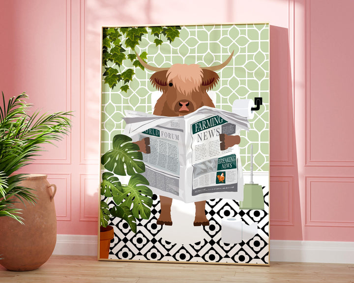Highland Cow on Toilet Funny Bathroom Print, Funny Bathroom Wall Decor, Funny Animal in Bathroom Maximalist Wall Art, Quirky Toilet Prints