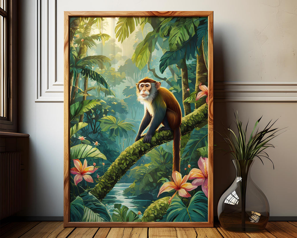 Tropical Monkey Animal Print, Colourful Rainforest Jungle Wall Art, Animal Poster, Botanical Living Room Decor Inspired By Henri Rousseau