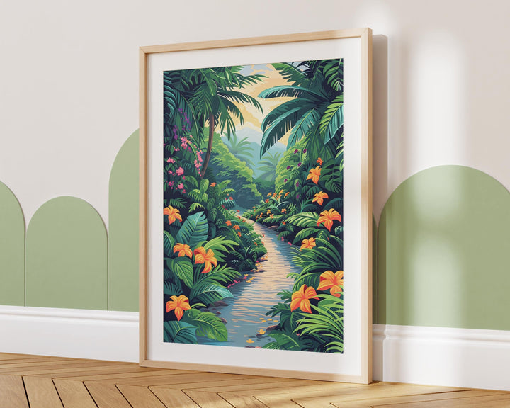 Tropical Rainforest Botanical Print, Colourful Jungle Wall Art, Abstract Landscape Painting, Living Room Decor Inspired By Henri Rousseau