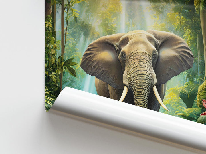Tropical Elephant Rainforest Print, Jungle Animal Wall Art, Botanical Landscape Painting, Living Room Home Decor Inspired By Henri Rousseau
