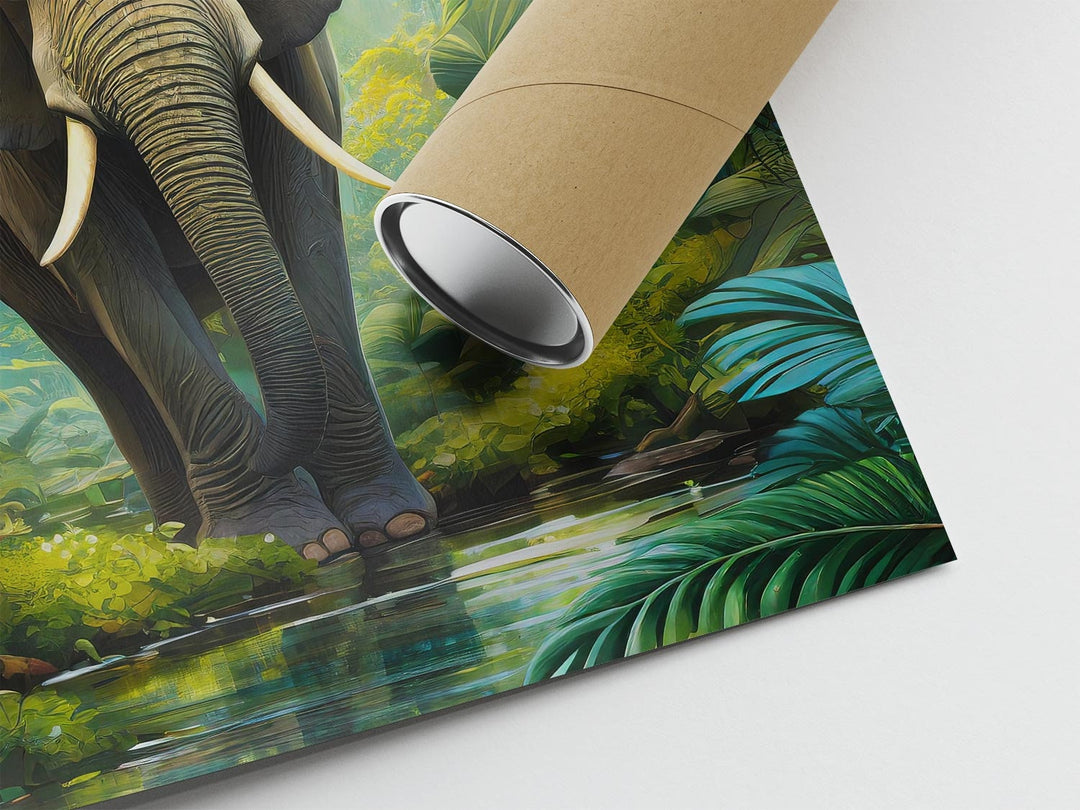 Tropical Elephant Rainforest Print, Jungle Animal Wall Art, Botanical Landscape Painting, Living Room Home Decor Inspired By Henri Rousseau