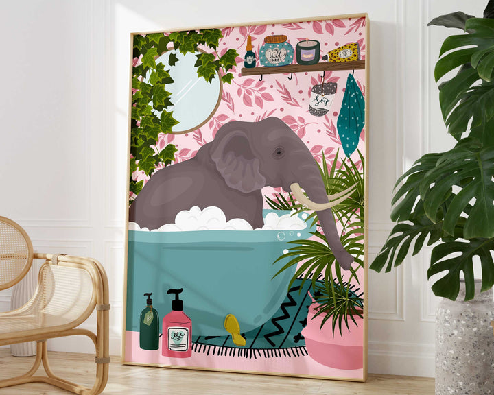 Elephant Bathroom Wall Art, Funny Animal Bathroom Prints, Toilet Art Decor, Kids Bathroom Decor, Maximalist Wall Art, Fun Bathroom Poster