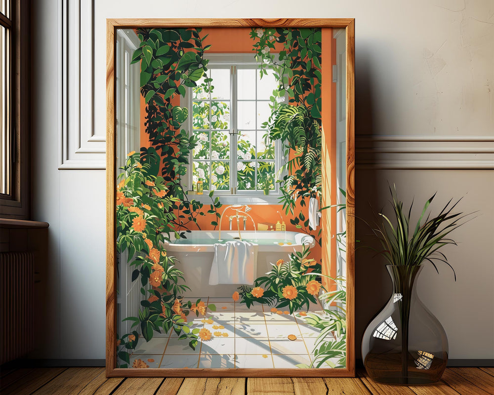 Colourful Botanical Bathroom Art Print, Painting of Tropical Bathroom Wall Art, Modern Bathroom Poster, Nature Lover Luxury Bathroom Decor