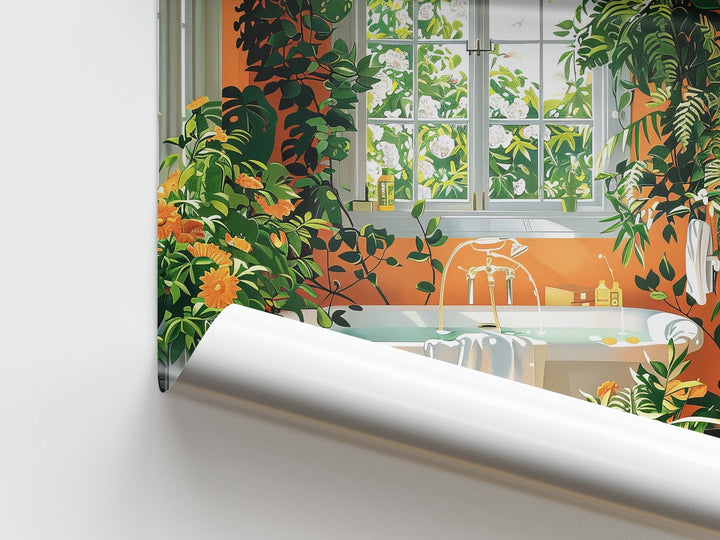 Colourful Botanical Bathroom Art Print, Painting of Tropical Bathroom Wall Art, Modern Bathroom Poster, Nature Lover Luxury Bathroom Decor
