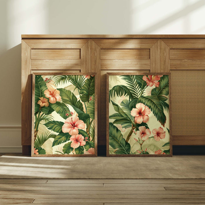 Set of 2 Vintage Botanical Posters, Flowers Palm Leaves Tropical Prints, Vintage Decor, Botanical Prints, Floral Decor, Cottagecore Wall Art