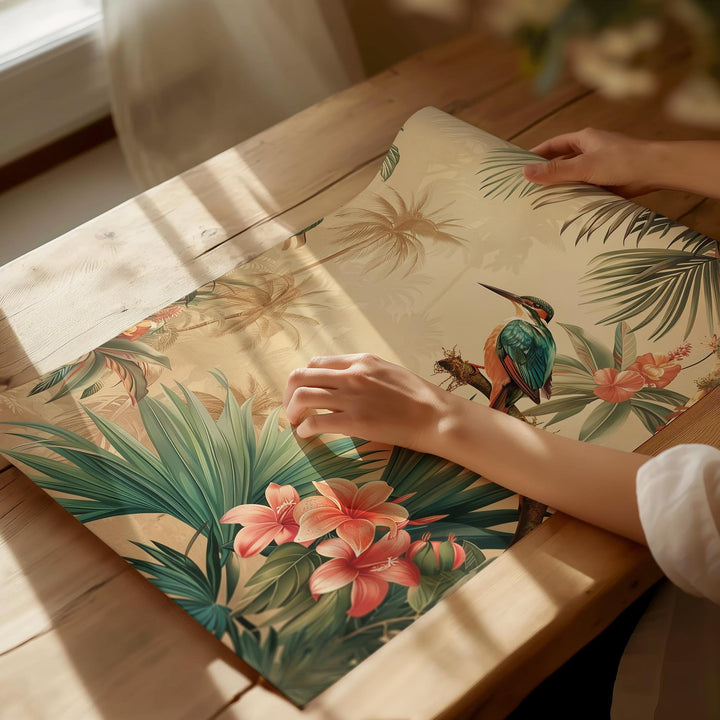 Set of 2 Vintage Botanical Bird Posters, Tropical Flowers Botanical Plant Prints, Vintage Decor, Exotic Floral Decor, Cottagecore Wall Art