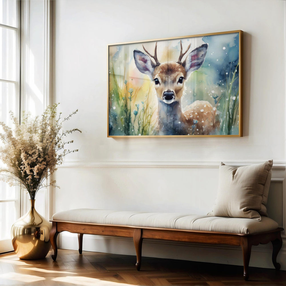 Deer Watercolour Painting, Wildlife Animal Print, Cottagecore Farmhouse Decor, Original Living Room Wall Art, Nature Home Decor Gift For Him