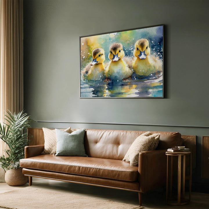 Ducklings Watercolour Painting, Colourful Bird Print, Cottagecore Farmhouse Decor, Original Living Room Wall Art, Wildlife Nature Home Decor