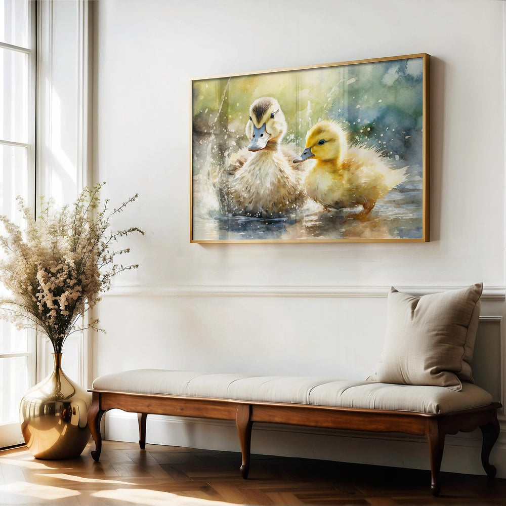 Ducks Watercolour Painting, Colourful Birds Print, Cottagecore Farmhouse Decor, Original Living Room Wall Art, Wildlife Nature Home Decor