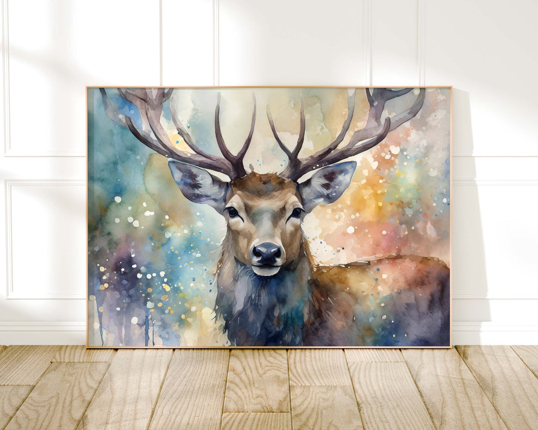 Stag Watercolour Painting, Wildlife Animal Print, Cottagecore Farmhouse Decor, Original Living Room Wall Art, Nature Home Decor Gift For Him