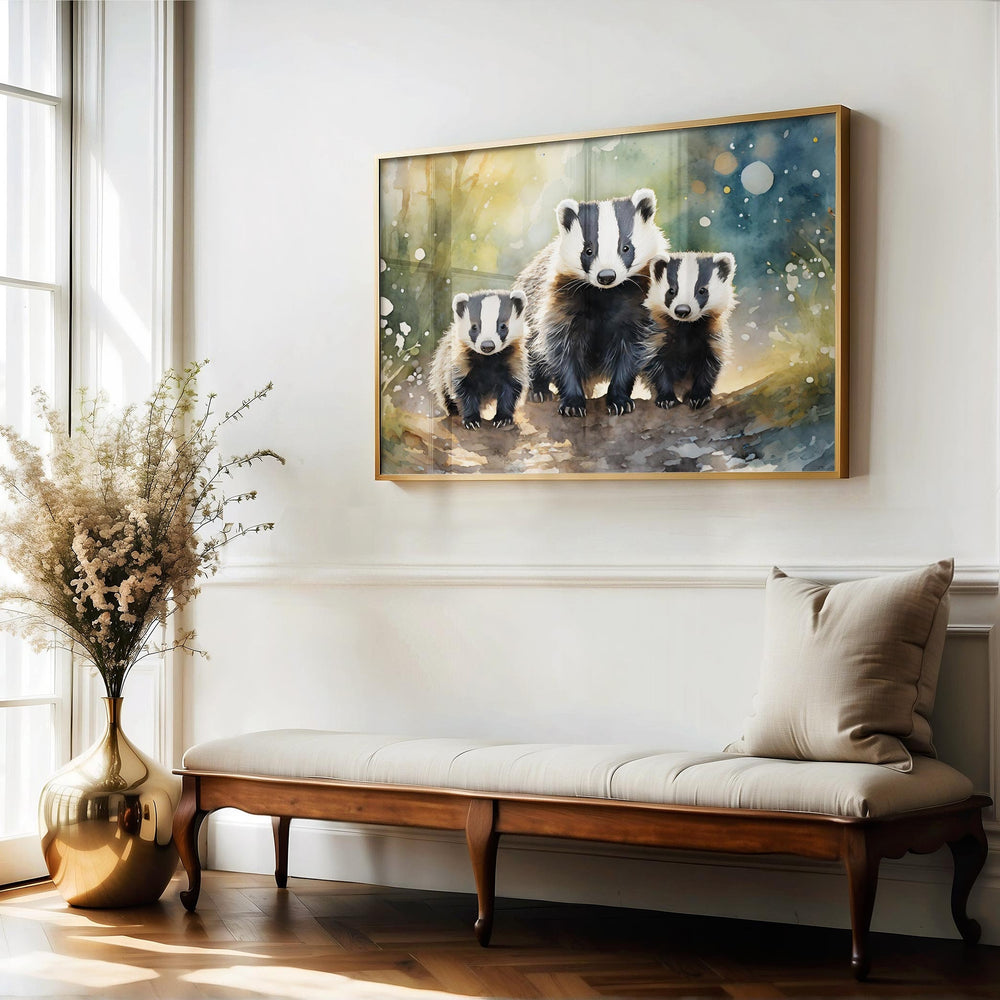 Badger Watercolour Painting, Wildlife Animal Print, Cottagecore Farmhouse Home Decor, Original Living Room Wall Art, Nature Lover Gift