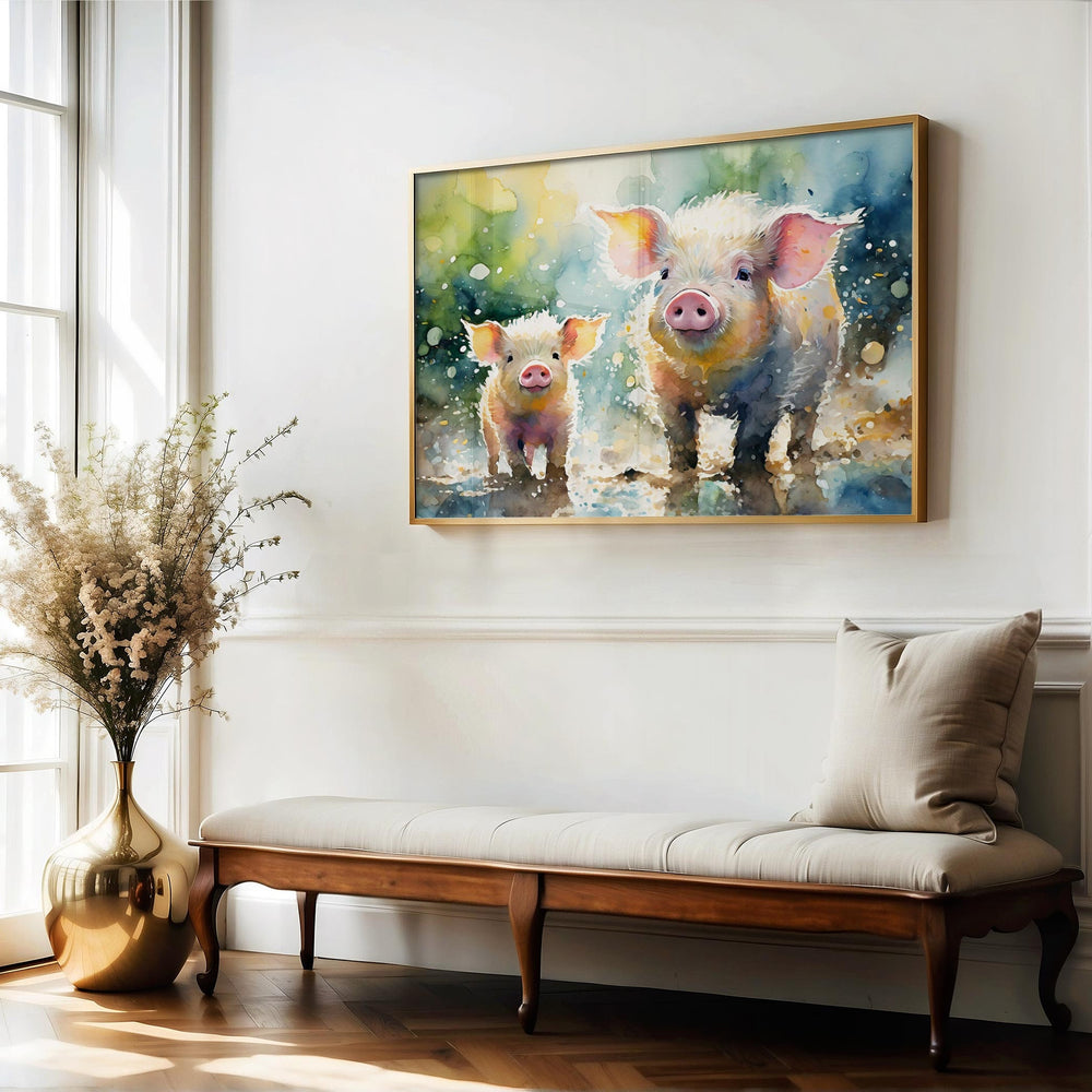 Pigs Watercolour Painting, Farm Animals Print, Cottagecore Farmhouse Decor, Animal Poster, Living Room Wall Art, Nature Lover Farming Gifts