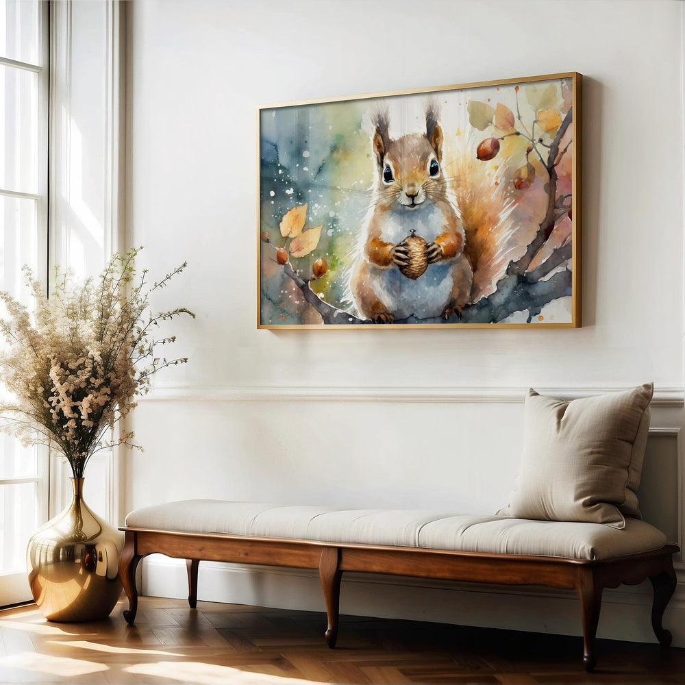 Squirrel Watercolour Painting, Woodland Animal Print, Farmhouse Living Room Wall Art, Original Art Poster, Nature Lover Art Print Gifts