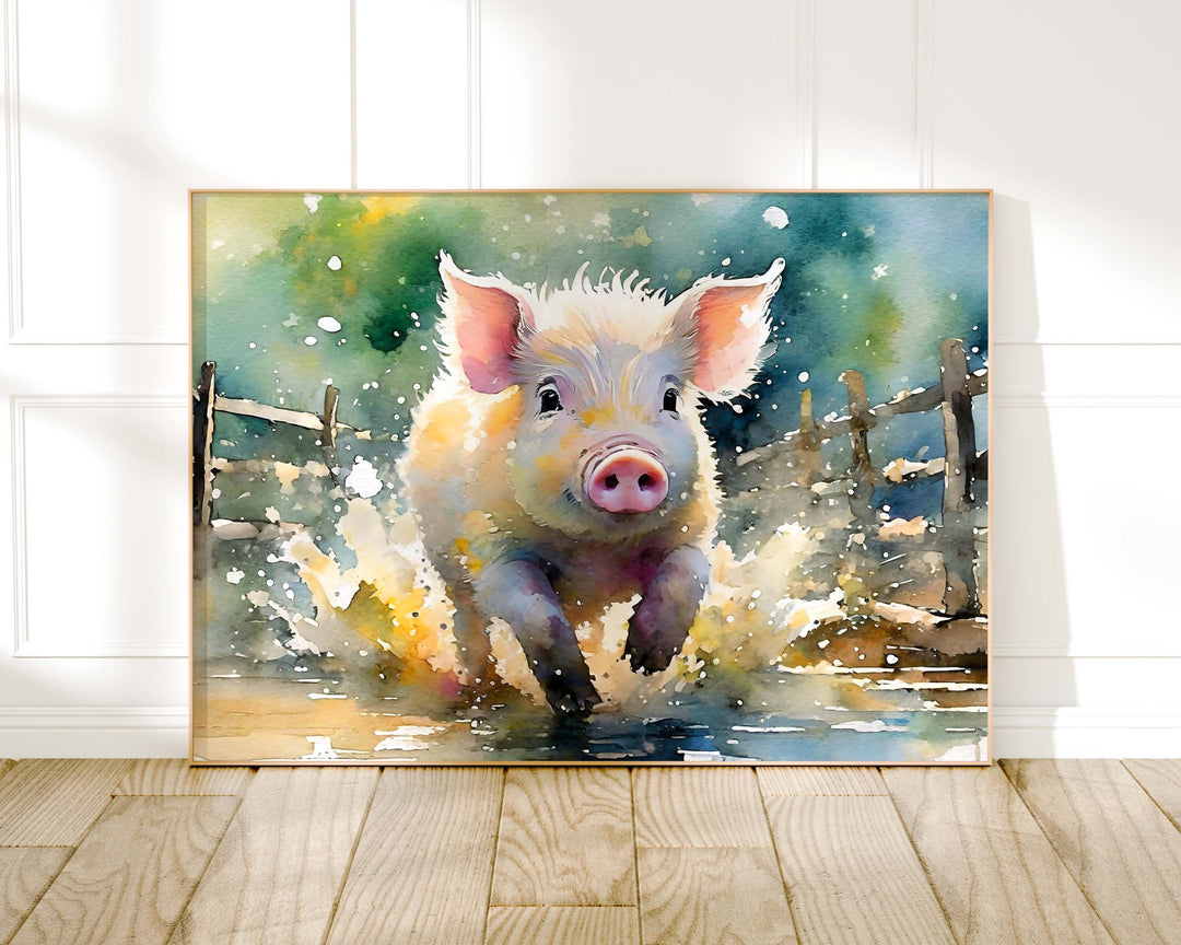 Pig Watercolour Painting, Farm Animals Print, Cottagecore Farmhouse Decor, Animal Poster, Living Room Wall Art, Nature Lover Farming Gifts