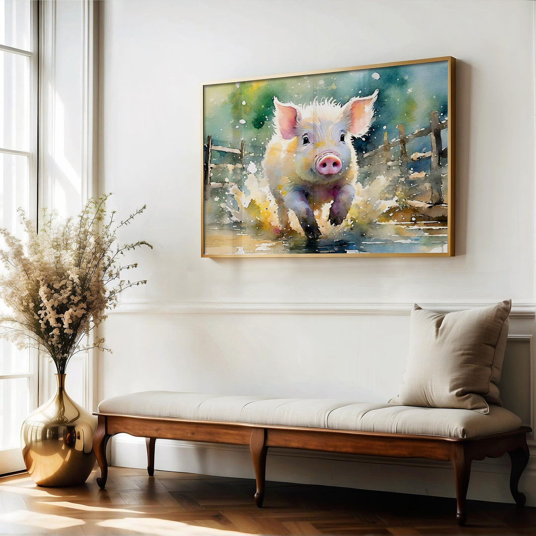 Pig Watercolour Painting, Farm Animals Print, Cottagecore Farmhouse Decor, Animal Poster, Living Room Wall Art, Nature Lover Farming Gifts