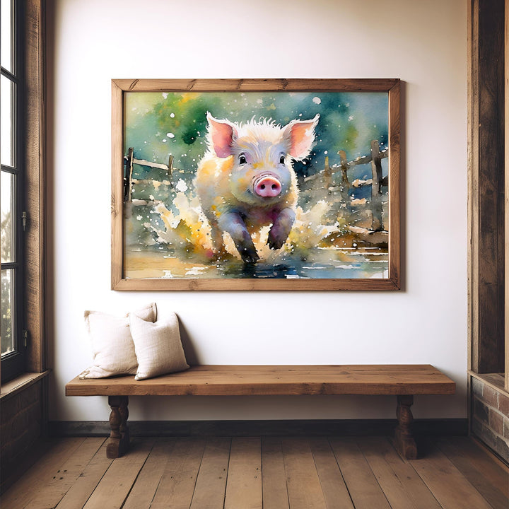 Pig Watercolour Painting, Farm Animals Print, Cottagecore Farmhouse Decor, Animal Poster, Living Room Wall Art, Nature Lover Farming Gifts