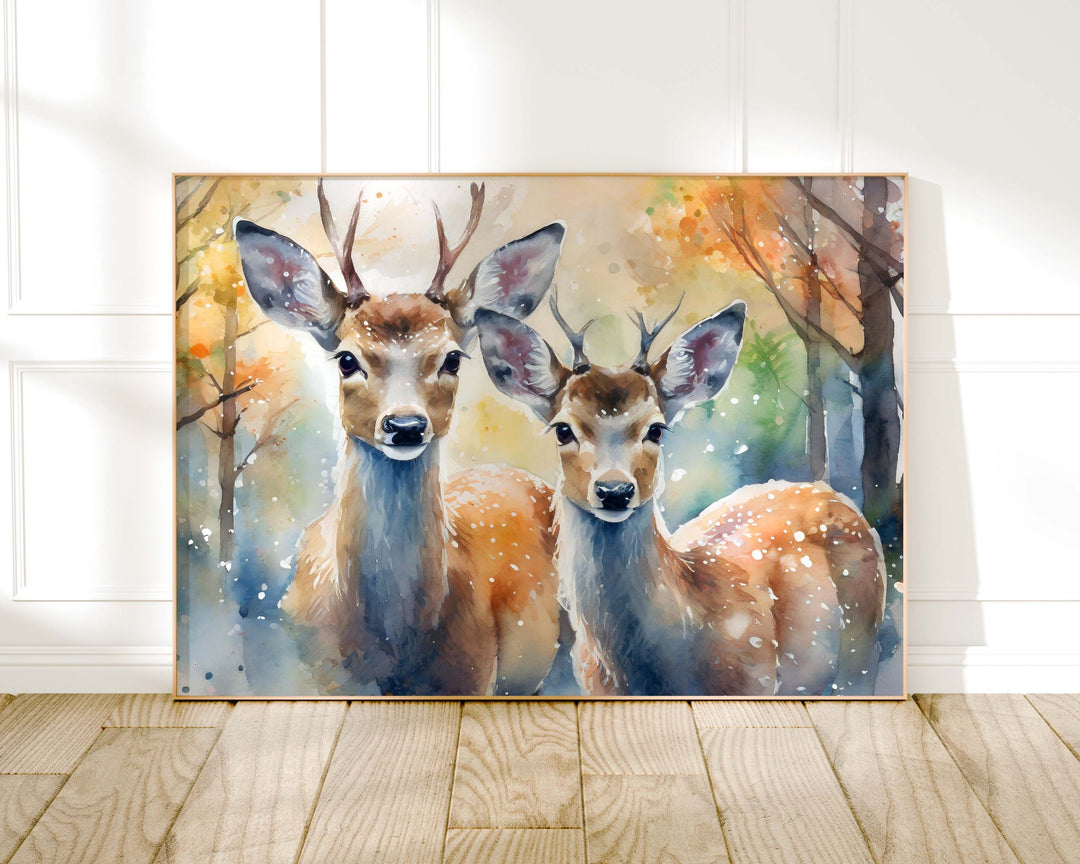 Deer Watercolour Painting, Wildlife Animal Print, Cottagecore Farmhouse Decor, Original Living Room Wall Art, Nature Lover Home Decor Gift