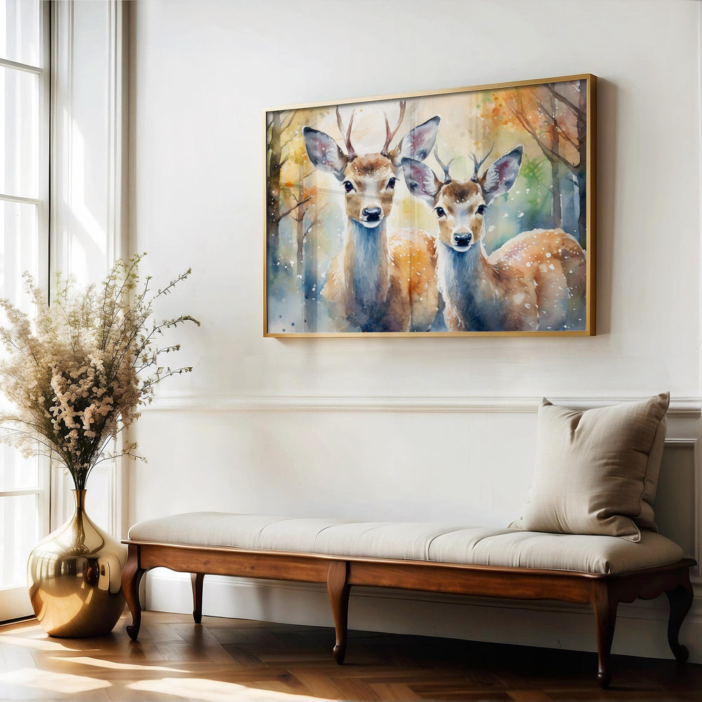 Deer Watercolour Painting, Wildlife Animal Print, Cottagecore Farmhouse Decor, Original Living Room Wall Art, Nature Lover Home Decor Gift