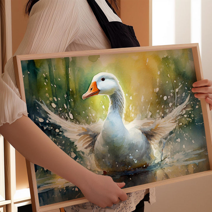Goose Watercolour Painting, Colourful Bird Print, Cottagecore Farmhouse Decor, Living Room Wall Art, Wildlife Nature Gift For Art Lovers