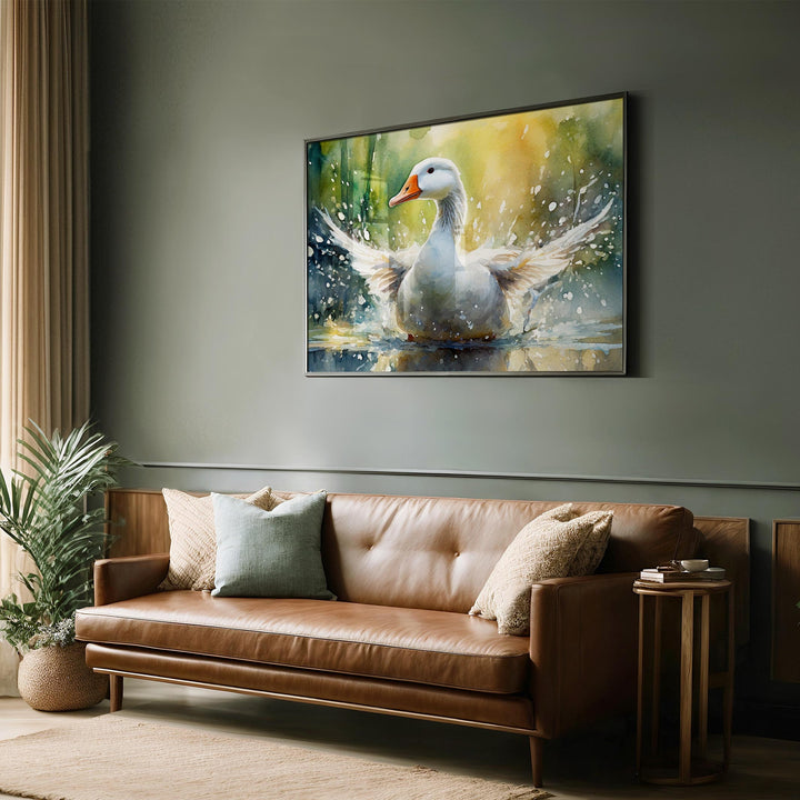 Goose Watercolour Painting, Colourful Bird Print, Cottagecore Farmhouse Decor, Living Room Wall Art, Wildlife Nature Gift For Art Lovers
