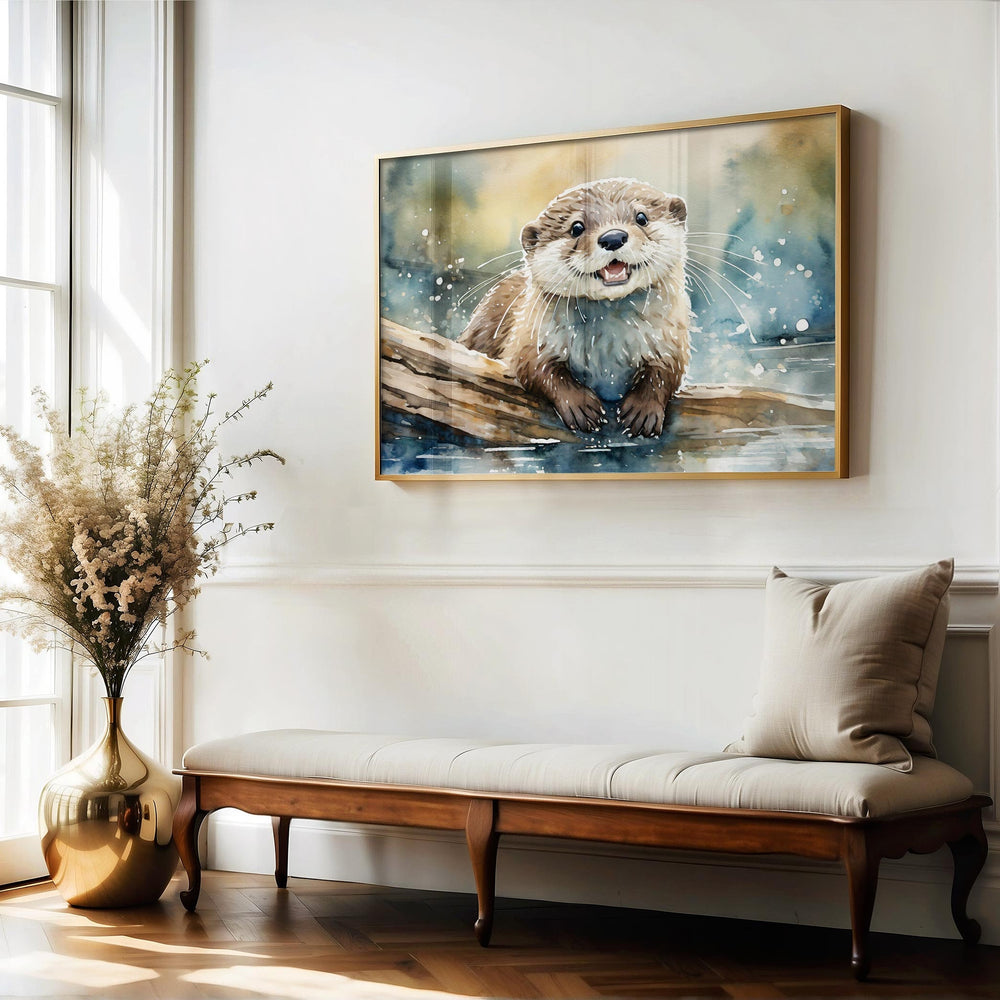 Otter Watercolour Painting, Wildlife Animal Print, Cottagecore Farmhouse Decor, Original Living Room Wall Art, Gift For Nature Art Lovers