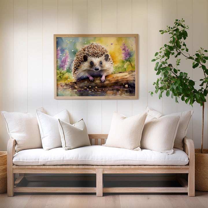 Hedgehog Watercolour Painting, Wildlife Animal Print, Cottagecore Farmhouse Decor, Original Living Room Wall Art, Gift For Nature Art Lovers