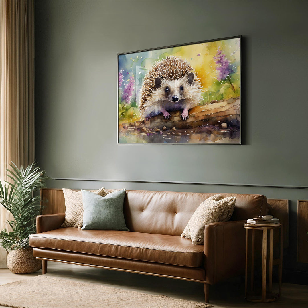 Hedgehog Watercolour Painting, Wildlife Animal Print, Cottagecore Farmhouse Decor, Original Living Room Wall Art, Gift For Nature Art Lovers